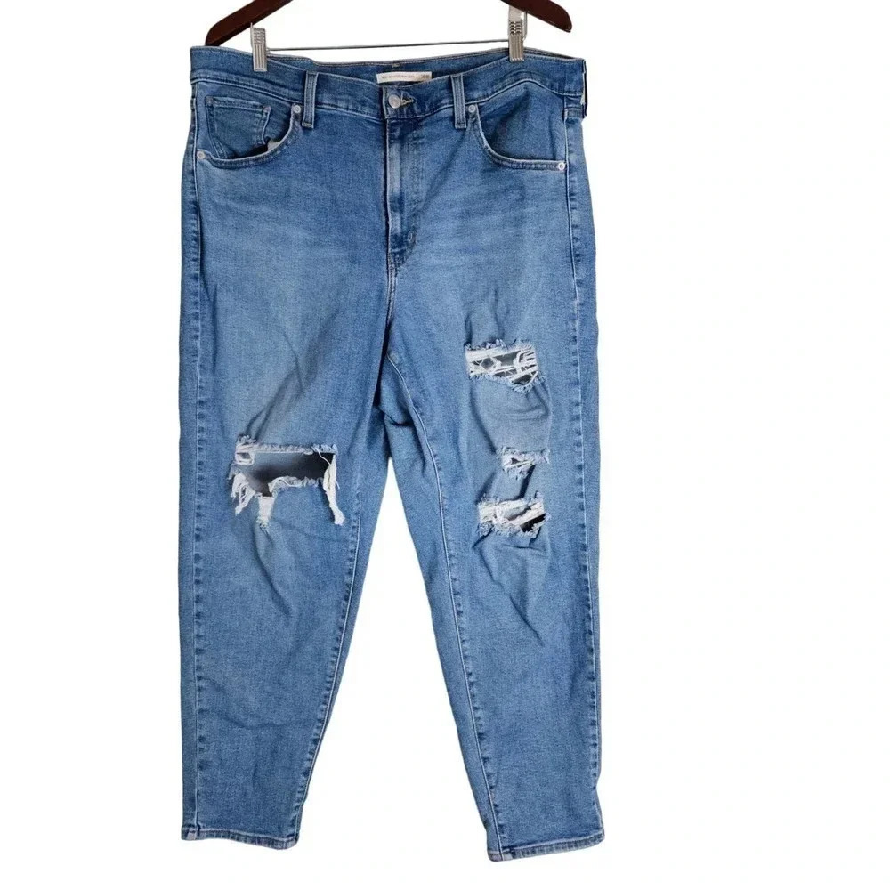 Levi Strauss High Wasted Mom Jean Women Pants 16W Blue Distressed